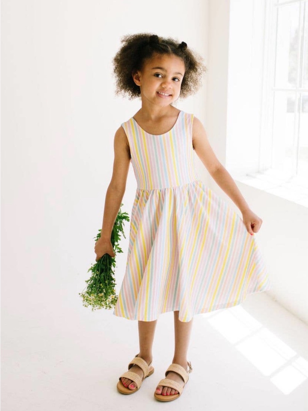 OLLIE JAY Tank Twirl Dress in Pastel Rainbow Stripe - 8